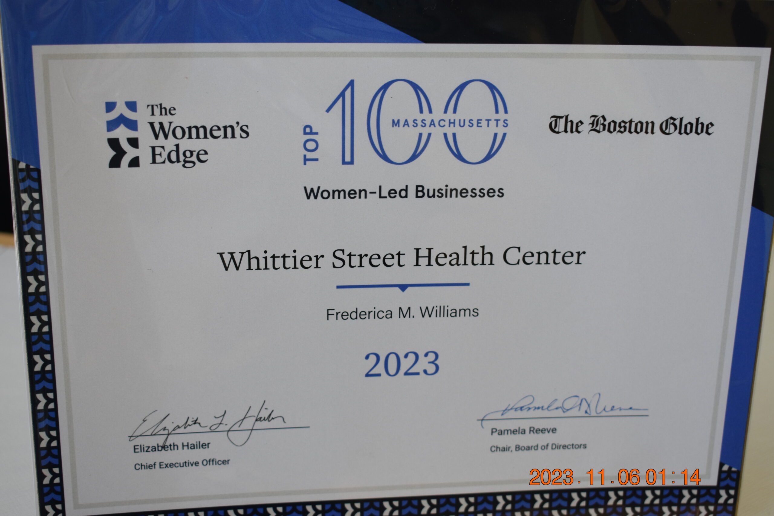 Top 100 Women Led Businesses 2023 Whittier Street Health Center